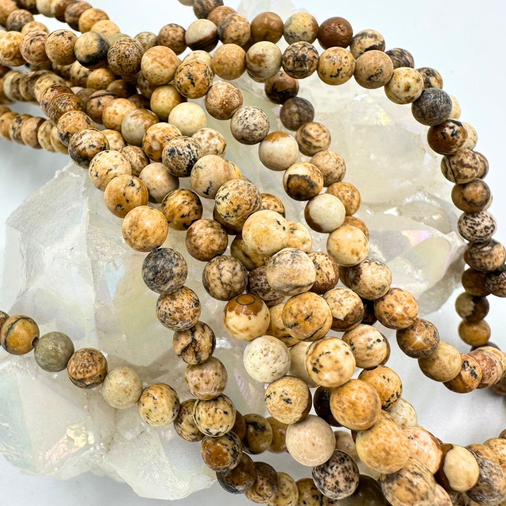 picture jasper, 4mm, round, glossy, 1 strand, 16 inches, approx