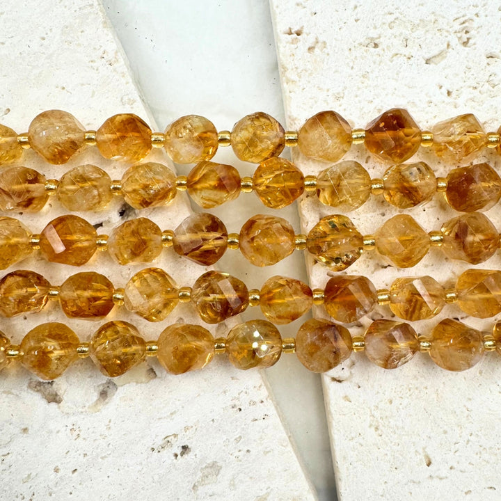 Citrine, 8mm, Fancy Cut, sold as 1 strand, 16 inches, approx 35 beads.