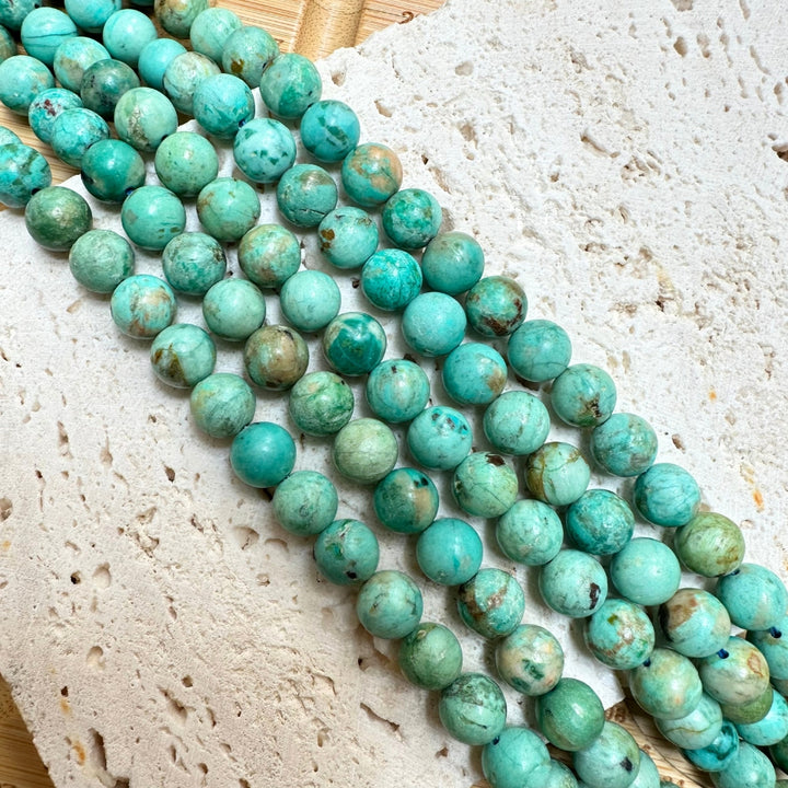 8mm round Peruvian Turquoise beads, glossy, 1 strand, 16 inches, approx. 48 beads.