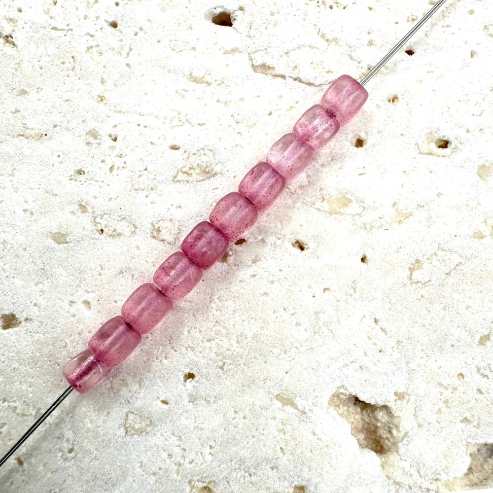 Cube Czech Beads, Pink, 4mm X 4mm, Sold as 100 beads.