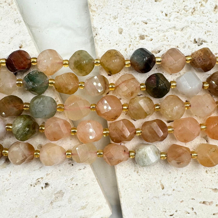 Rainbow Tourmaline, 8mm, Fancy Cut, sold as 1 strand, 16 inches, approx 35 beads.