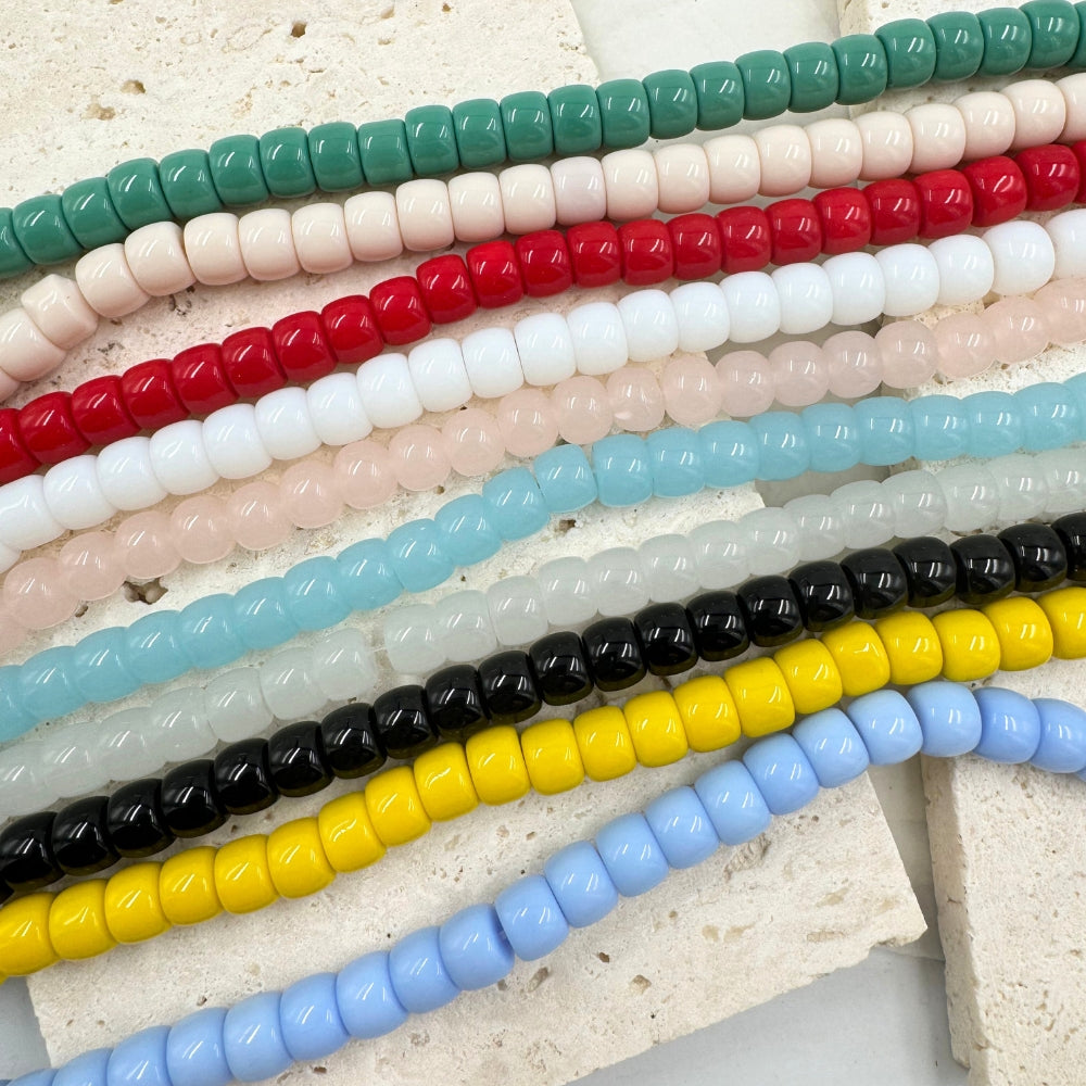 Vintage Glass Beads, Light, Smooth Drum, 8mmx 6mm, Sold as 1 strand, Approx. 50 Beads