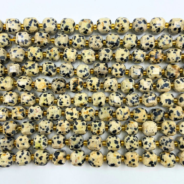 8mm cubed natural dalmatian jasper beads, glossy, 1 strand, approx. 35 beads(Mexico)