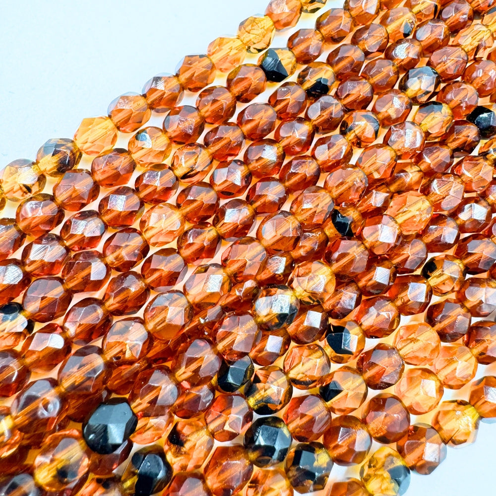 Tortoise Fire Polished Beads, 6mm, Faceted, Sold as 7 inches, Approx 28-30 Beads(Czech Republic).