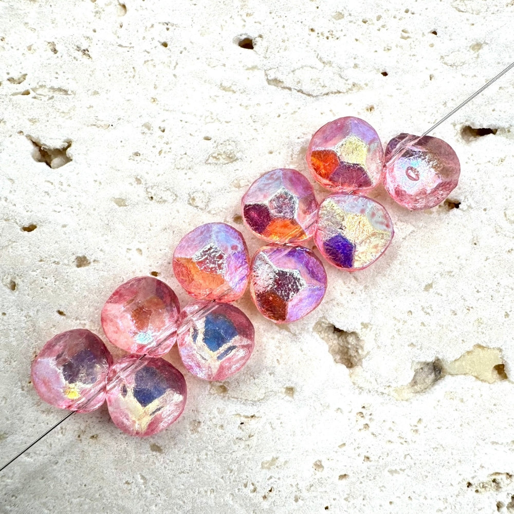 Briolette Czech Beads, Pink, 12mm X 10mm, Sold as 10 beads.