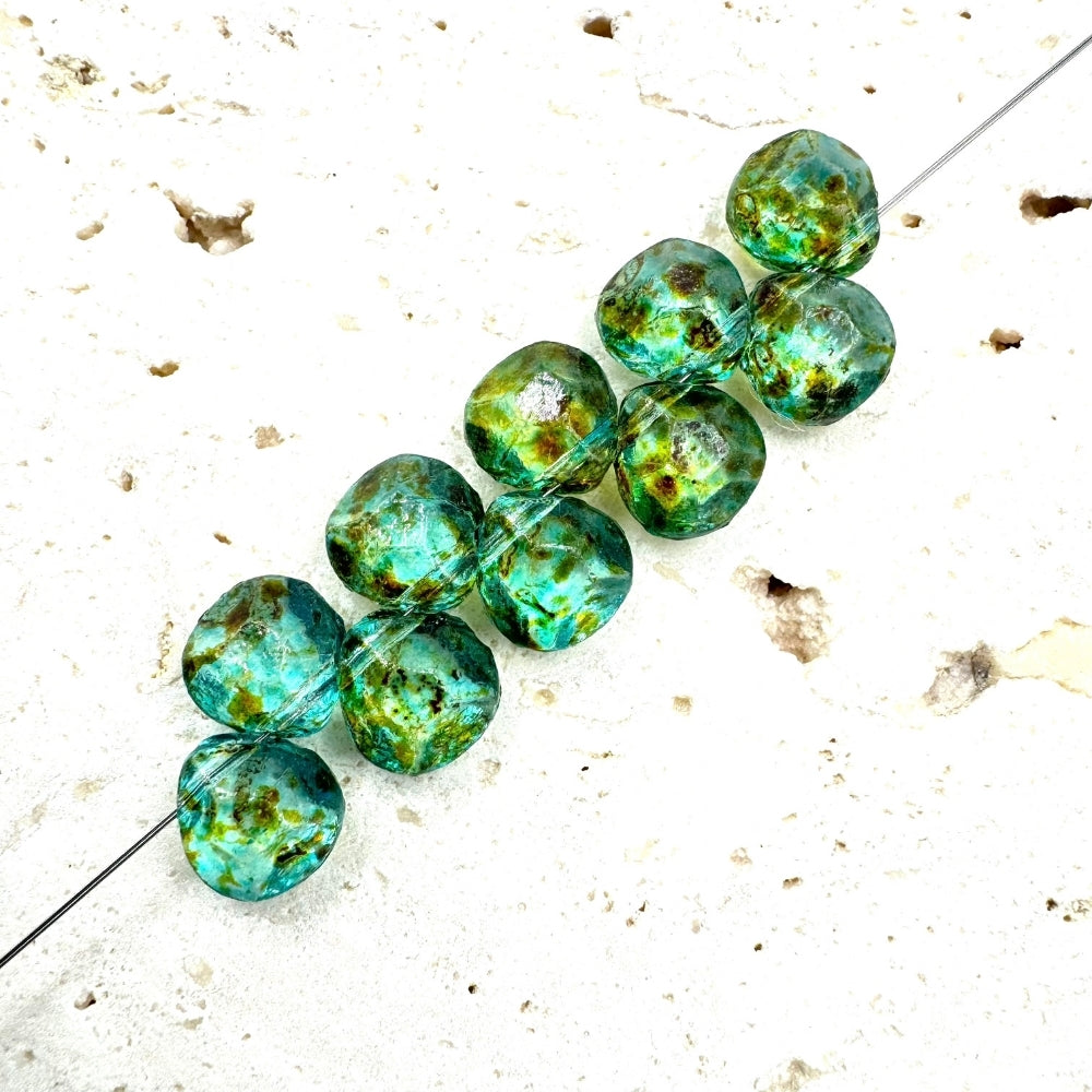 Briolette Czech Beads, Light Green, 12mm X 10mm, Sold as 10 beads.