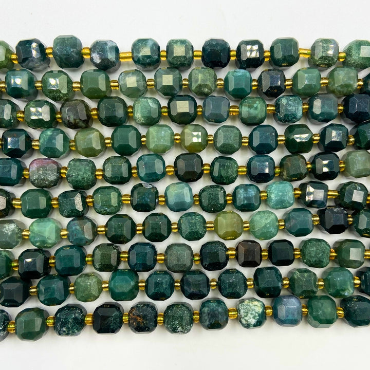 8mm cubed natural moss agate beads, glossy, 1 strand, approx. 35 beads(Brazil)