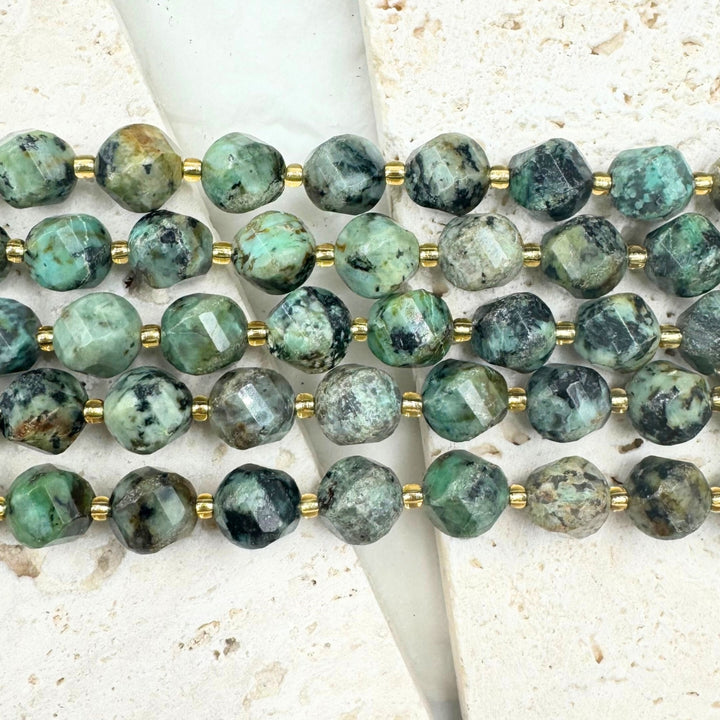 African Turquoise, 8mm, Fancy Cut, sold as 1 strand, 16 inches, approx 35 beads.