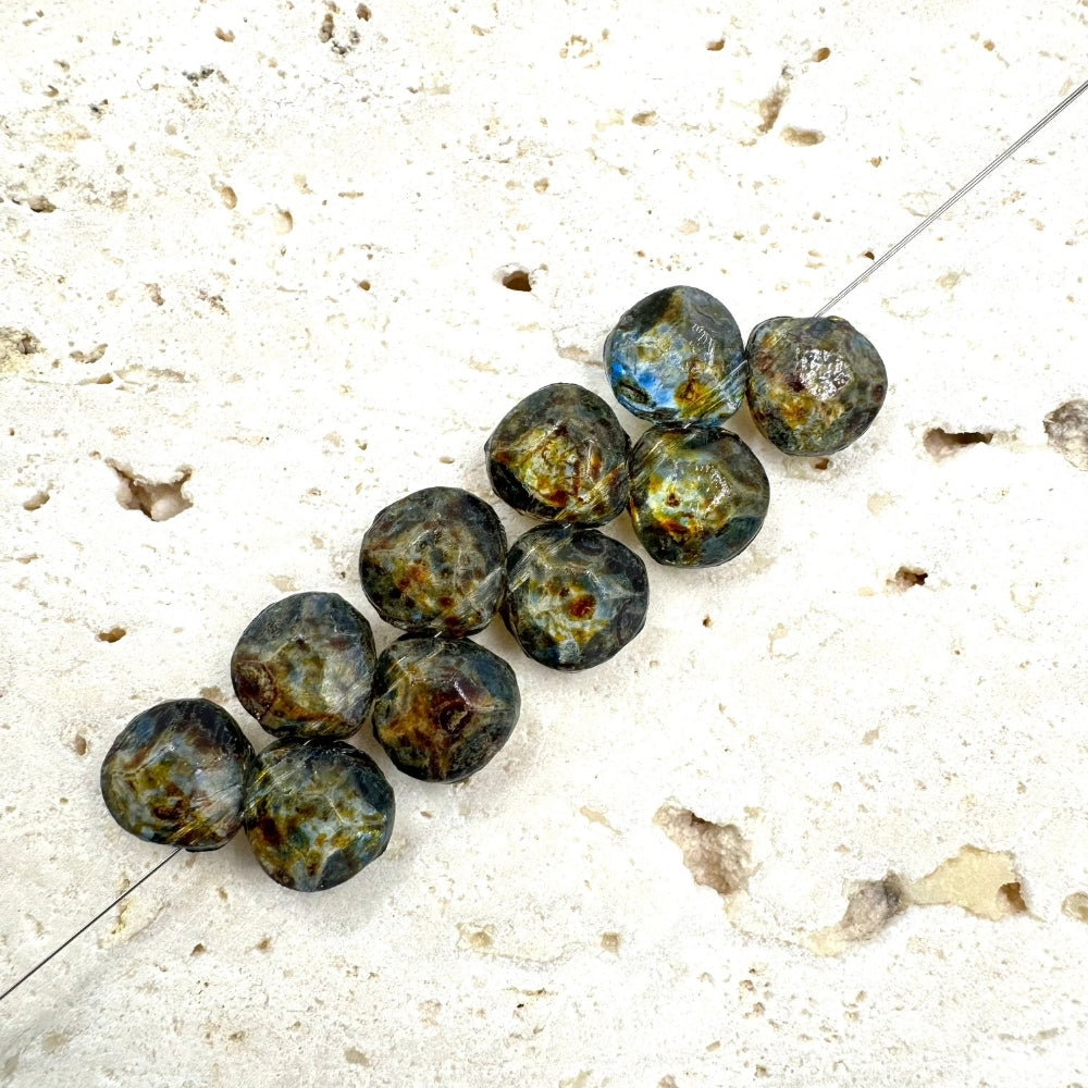 Briolette Czech Beads, Green, 12mm X 10mm, Sold as 10 beads.