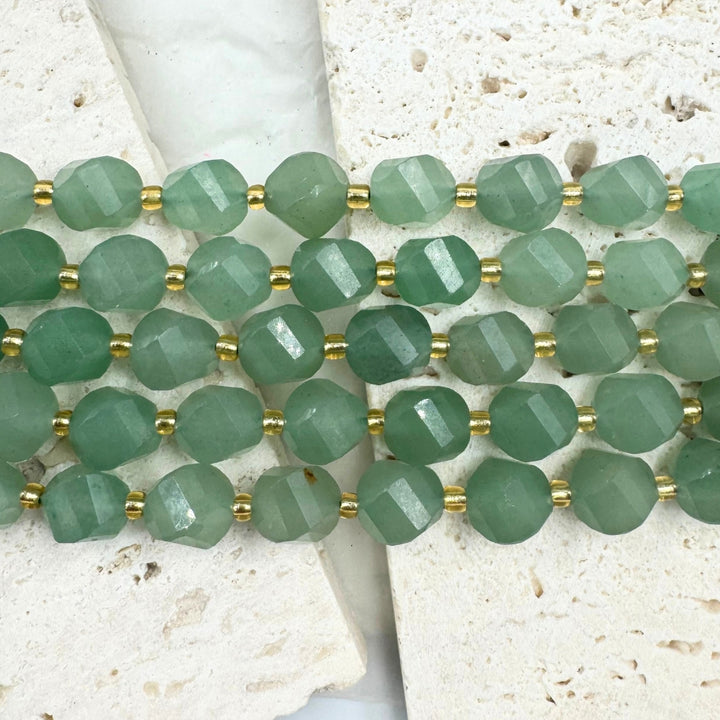 Green Aventurine, 8mm, Fancy Cut, sold as 1 strand, 16 inches, approx 35 beads.