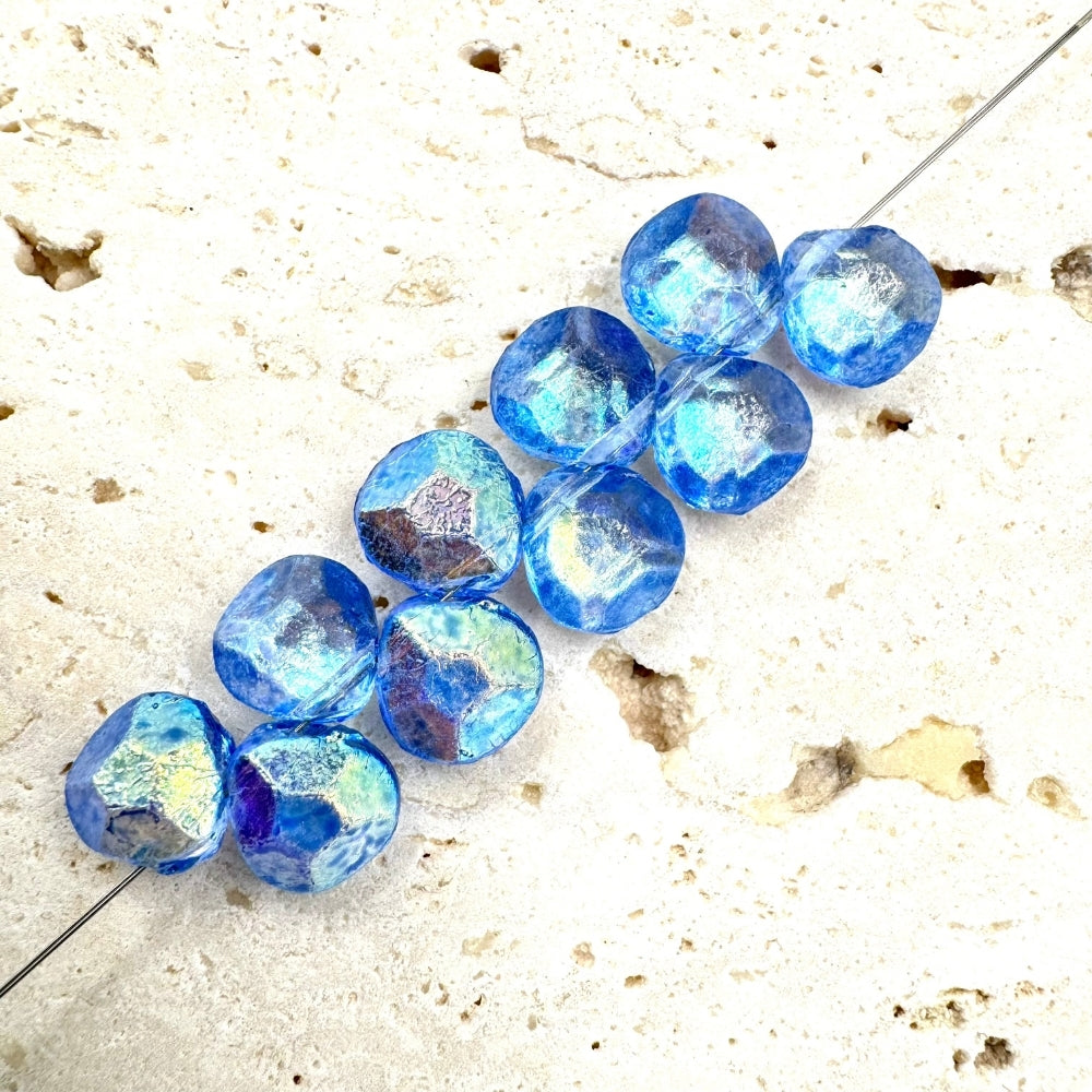Briolette Czech Beads, Blue, 12mm X 10mm, Sold as 10 beads.