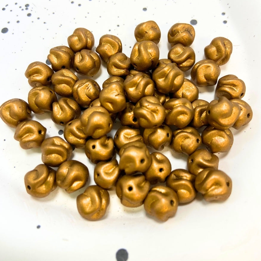 Textured Ball Czech Beads, Gold, 8MM X 8MM, Sold as 30 beads.