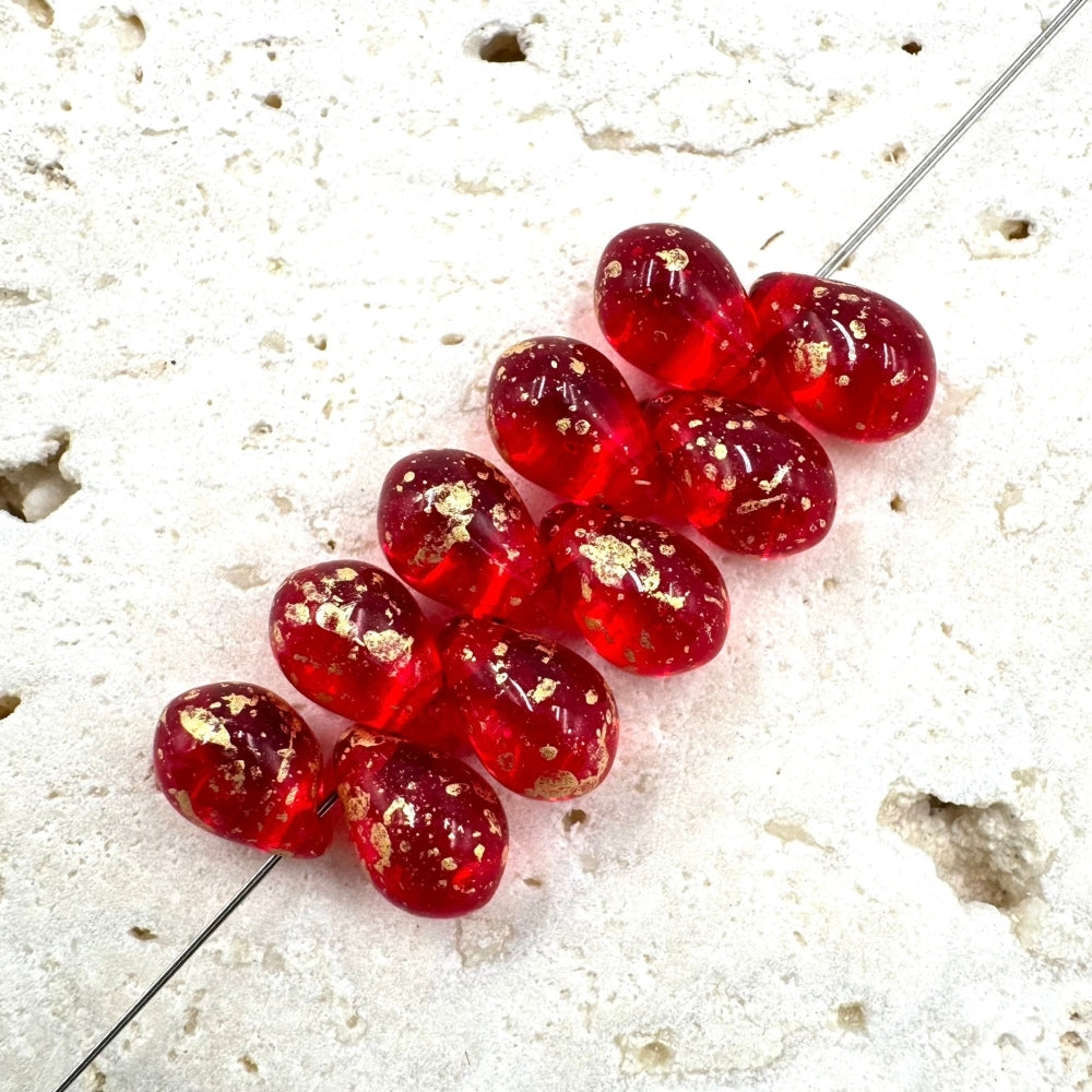 Drop Czech Beads, Golden Red, 10mm X 6mm, Sold as 30 beads.