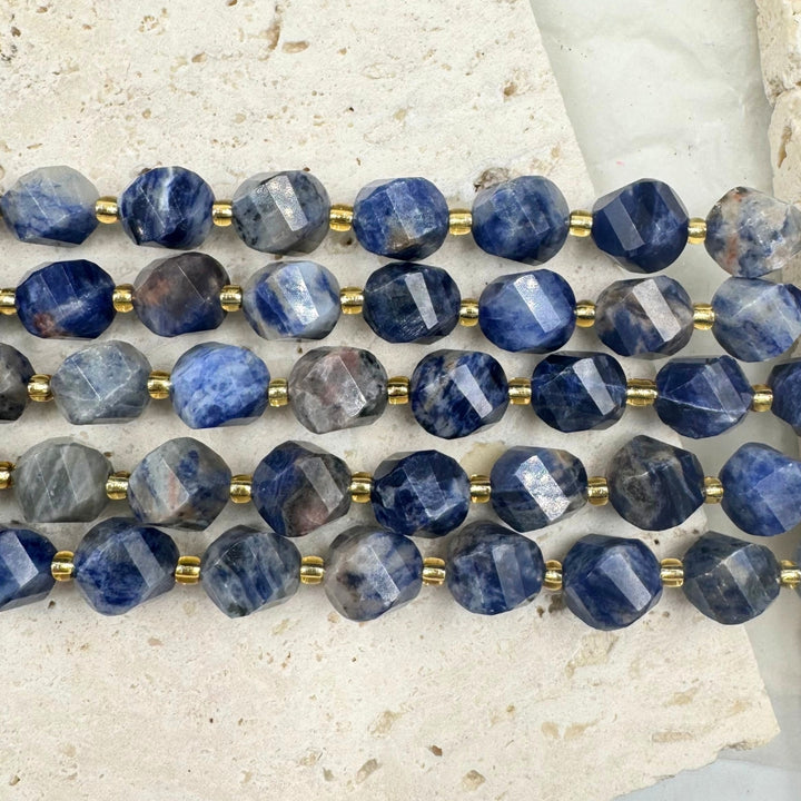 Sodalite, 8mm, Fancy Cut, sold as 1 strand, 16 inches, approx 35 beads.