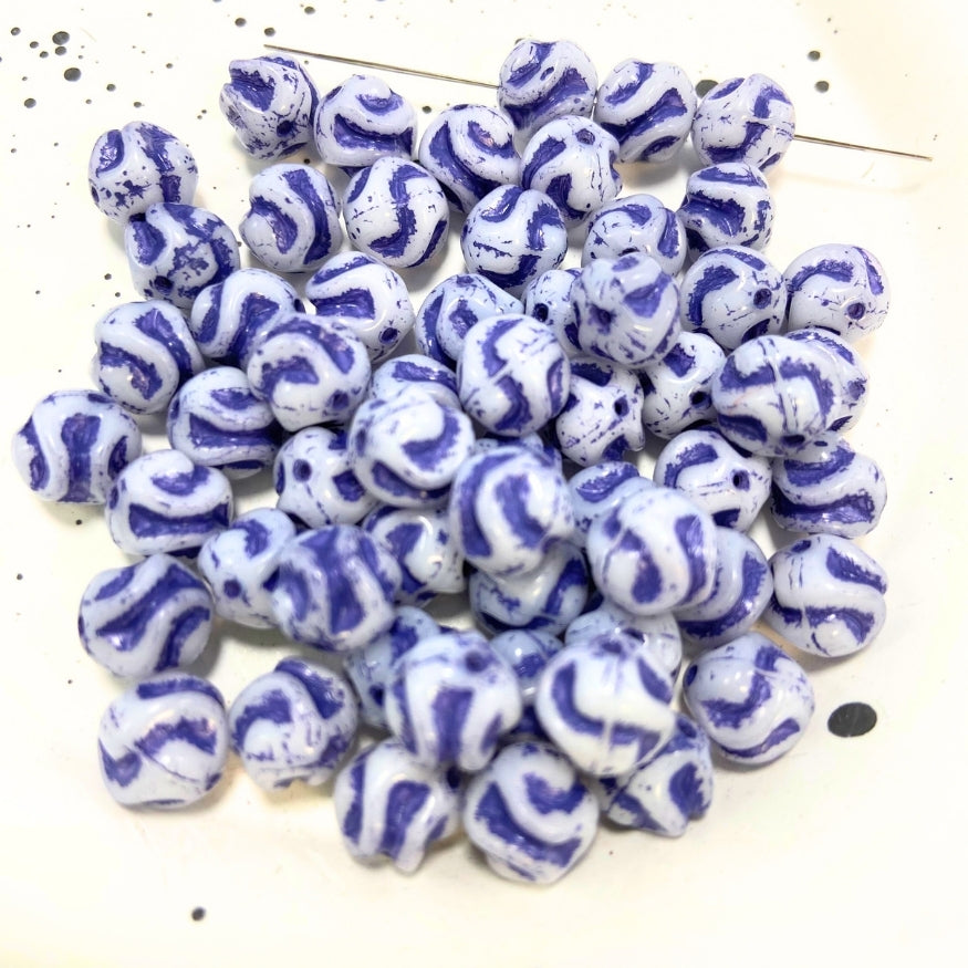 Textured Ball Czech Beads, Blue, 8MM X 8MM, Sold as 30 beads.