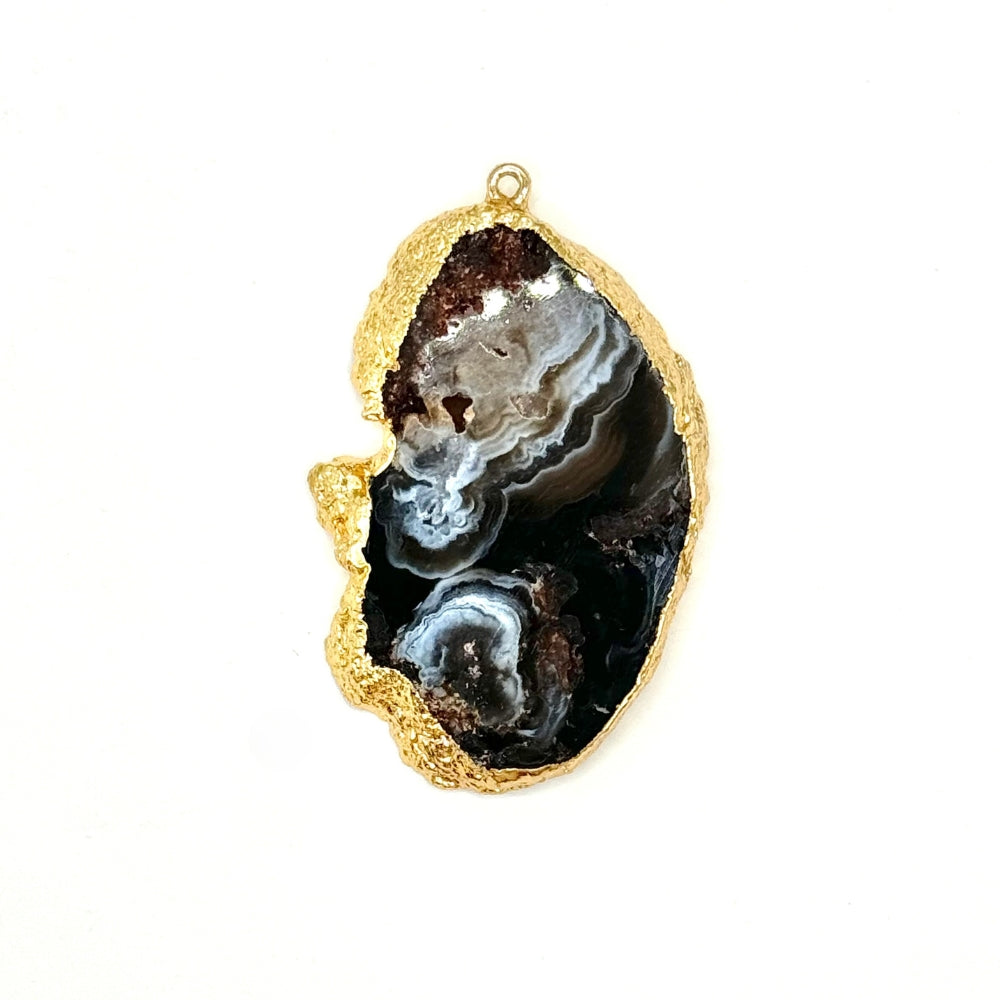 Natural Agate Pendant, Gold Dipped, 25m x 35mm - 30mm x 50mm, Sold as 1