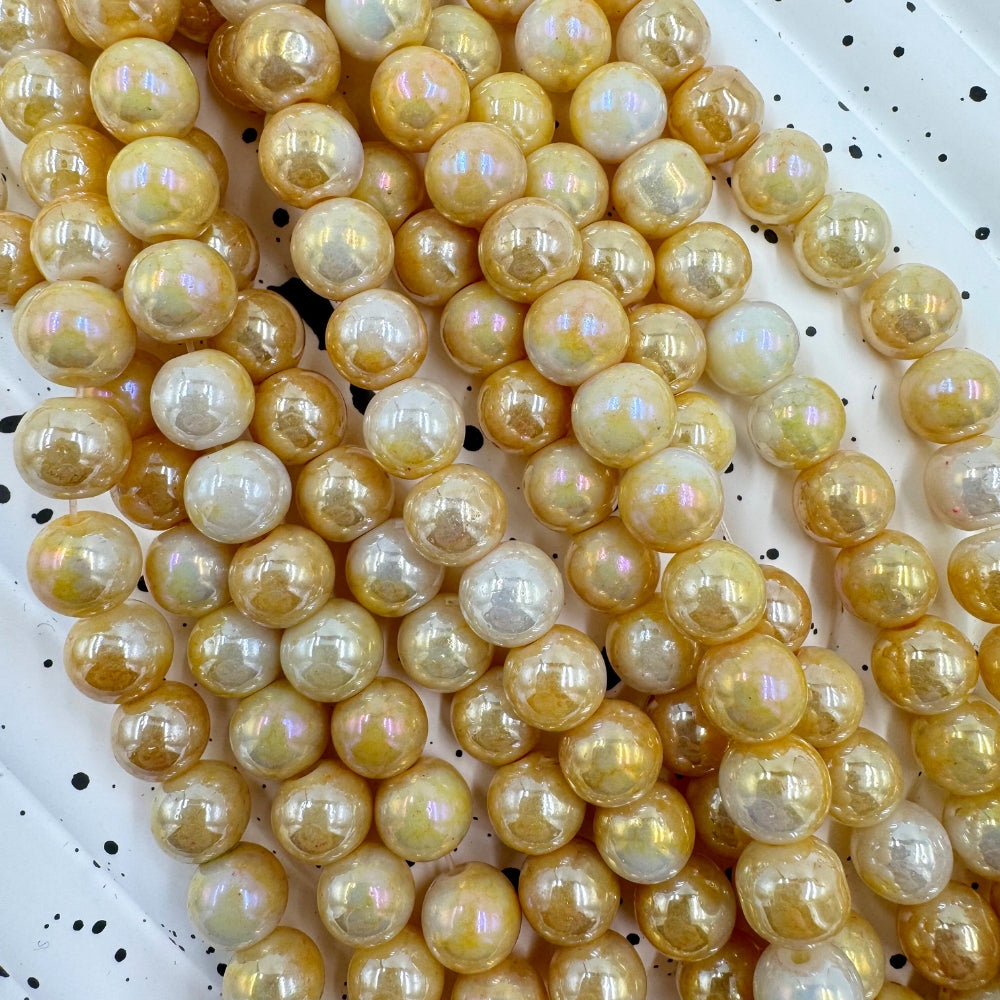 Yellow Vintage Glass Beads, 8.5mm, 30 inches, sold as approx 90 beads.