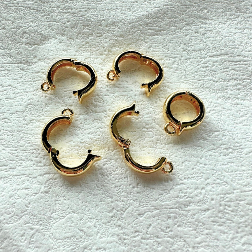Clip-On Charm Holder, 18k real gold plated brass, 15mm x 10mm, sold as set of 5
