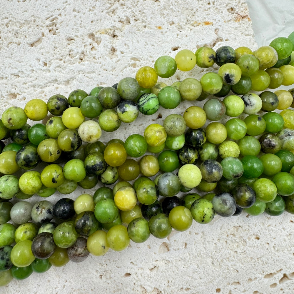 green yellow turquoise, 8mm, round, glossy, 1 strand, 16 inches, approx. 48 beads.