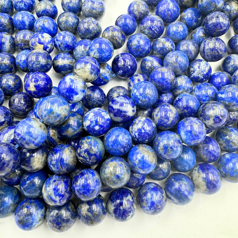 10mm round lapis lazuli beads, glossy, 1 strand, 16 inches, approx. 40 beads.