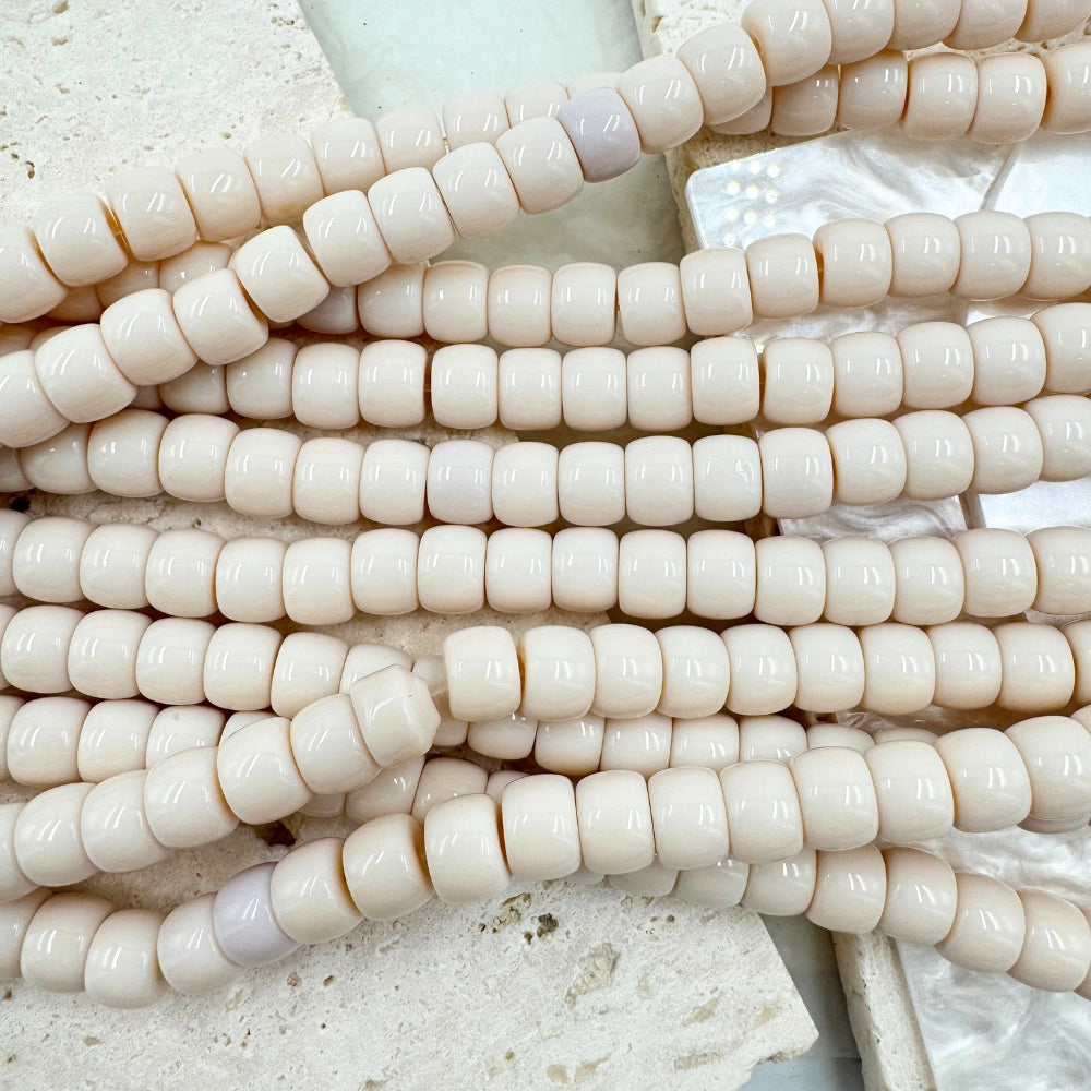 Vintage Glass Beads, Light, Smooth Drum, 8mmx 6mm, Sold as 1 strand, Approx. 50 Beads