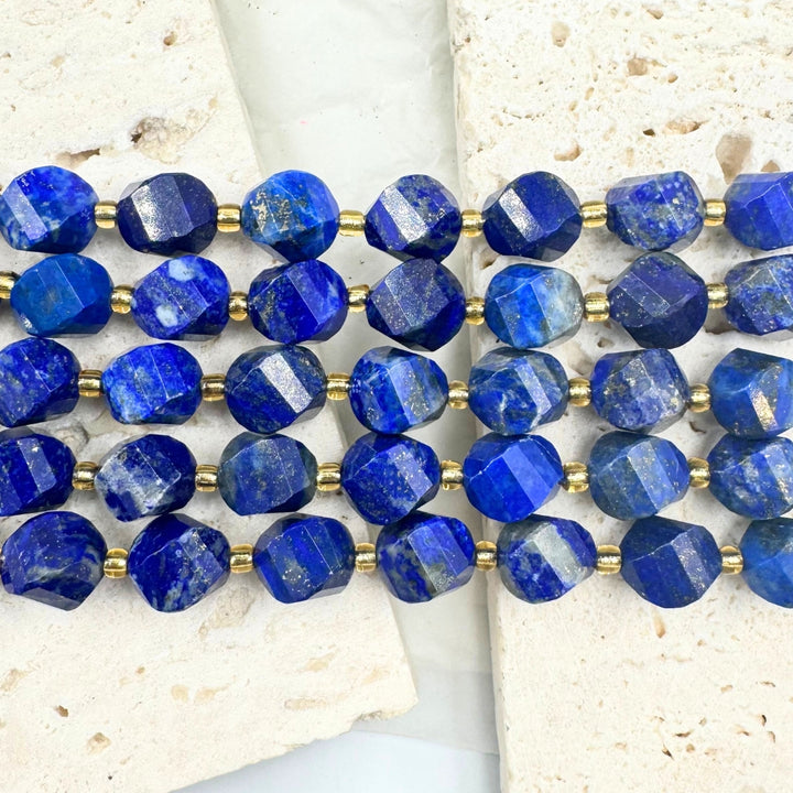Lapis Lazuli, 8mm, Fancy Cut, sold as 1 strand, 16 inches, approx 35 beads.