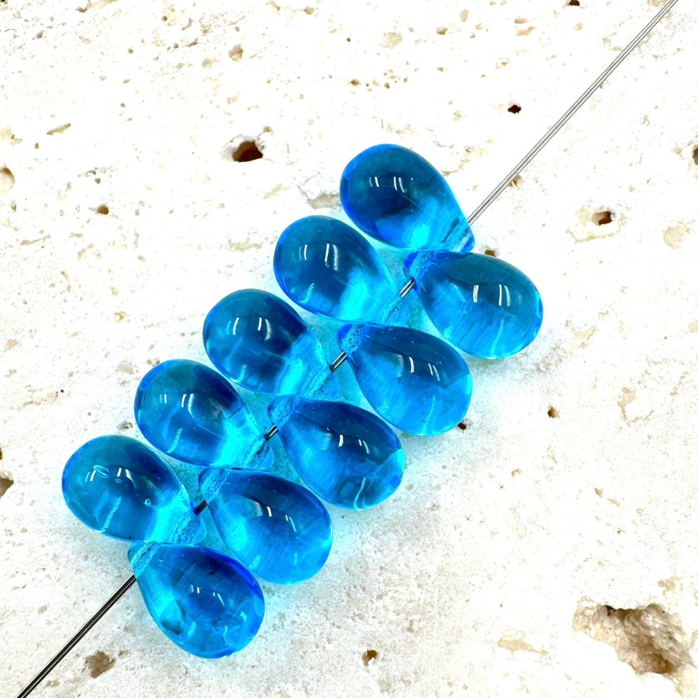 Drop Czech Beads, Light Blue, 10mm X 6mm, Sold as 30 beads.