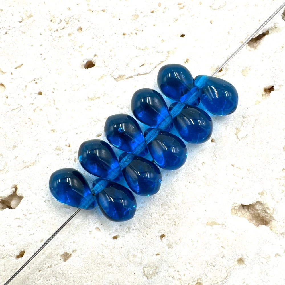 Drop Czech Beads, Blue, 10mm X 6mm, Sold as 30 beads.