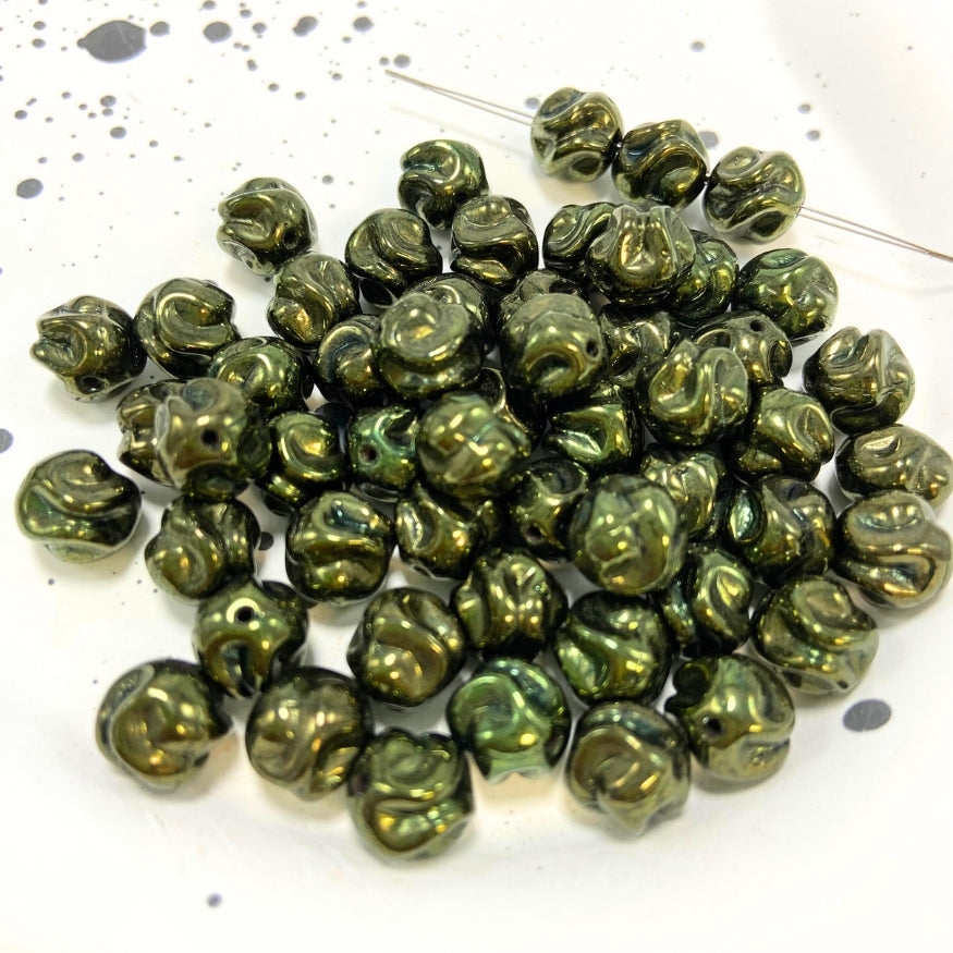 Textured Ball Czech Beads, Green, 8MM X 8MM, Sold as 30 beads.