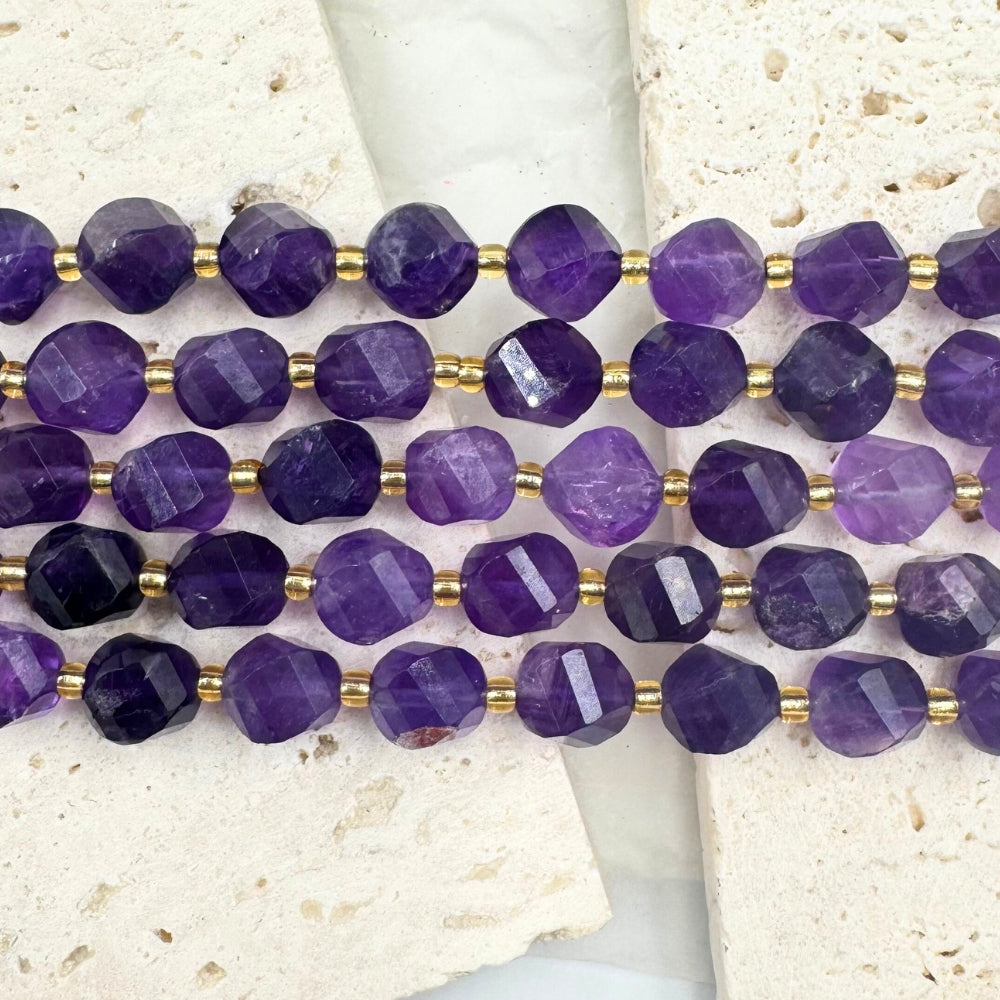 Amethyst 8mm, Fancy Cut, sold as 1 strand, 16 inches, approx 35 beads.