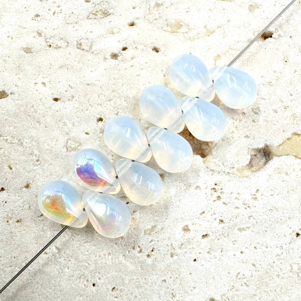 Drop Czech Beads, Frosted White, 10mm X 6mm, Sold as 30 beads.