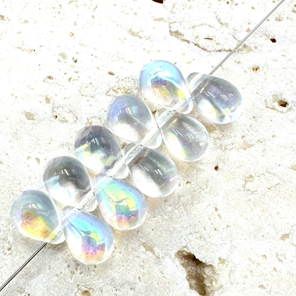 Drop Czech Beads, Holographic, 10mm X 6mm, Sold as 30 beads.