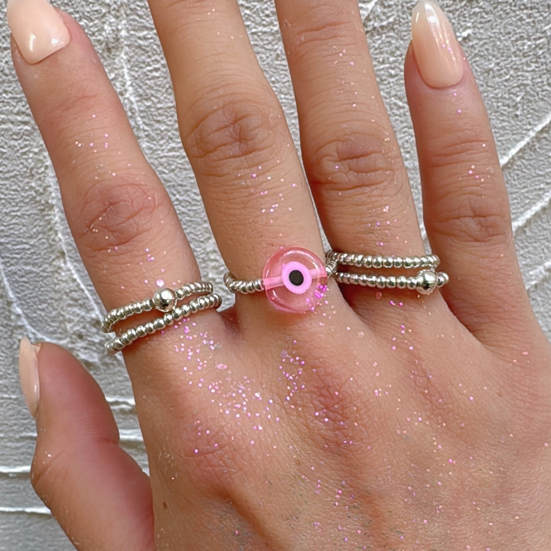 Pink Evil Eye Minimalist Ring Making Kit(Silver)