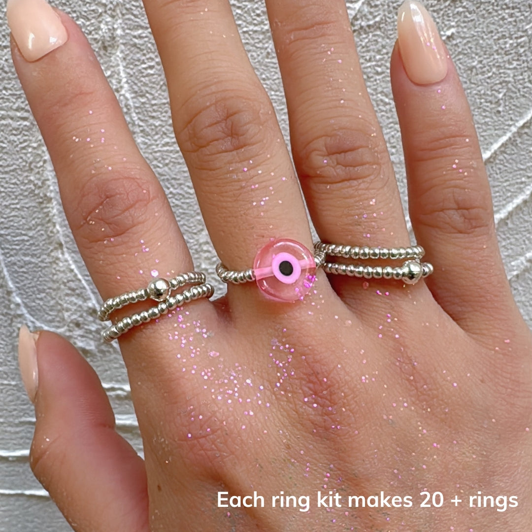 Pink Evil Eye Minimalist Ring Making Kit(Silver)