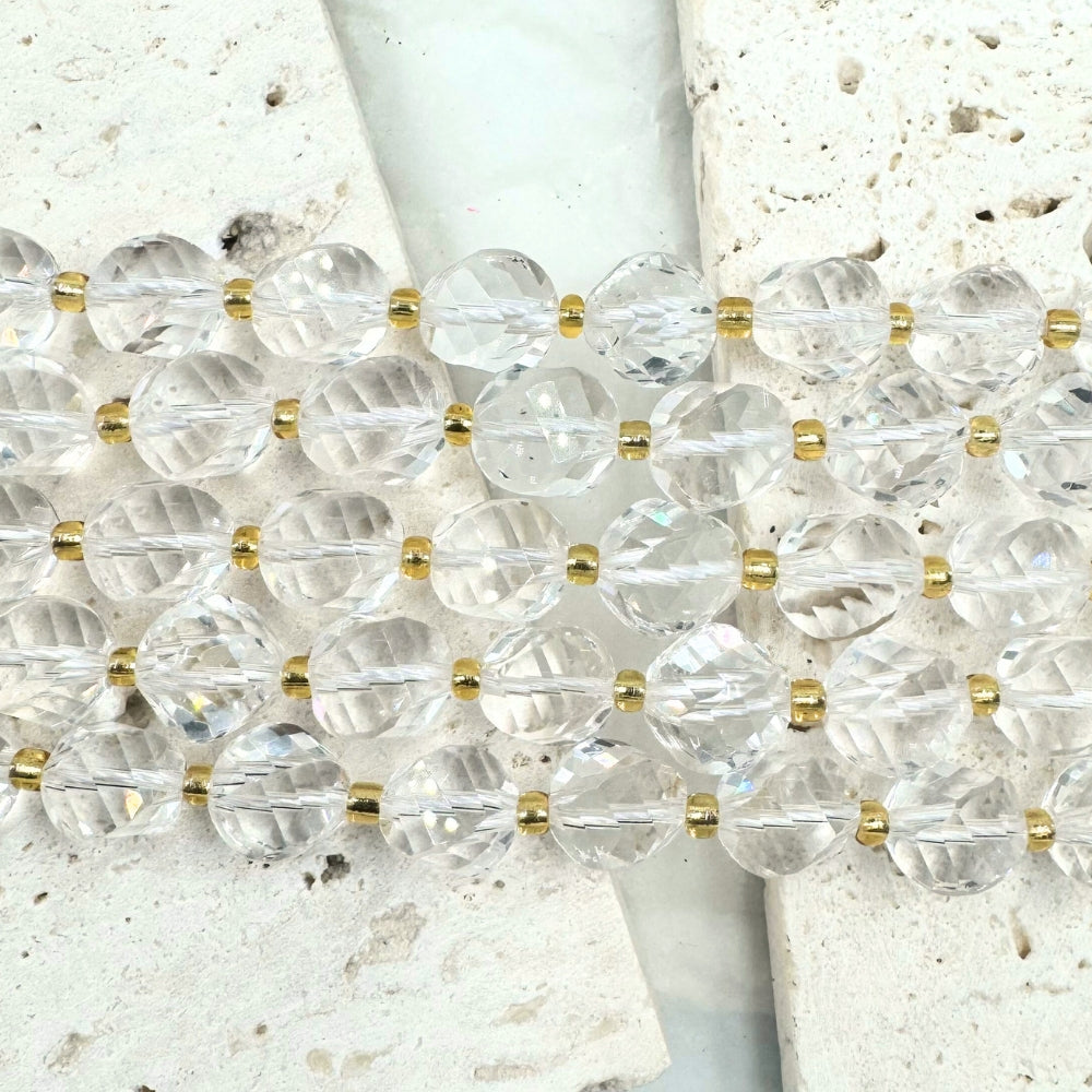 Clear Quartz, 8mm, Fancy Cut, sold as 1 strand, 16 inches, approx 35 beads.