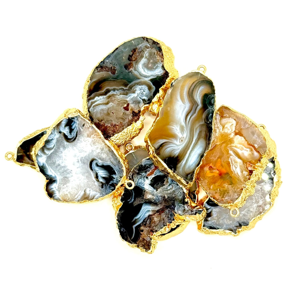 Natural Agate Pendant, Gold Dipped, 25m x 35mm - 30mm x 50mm, Sold as 1