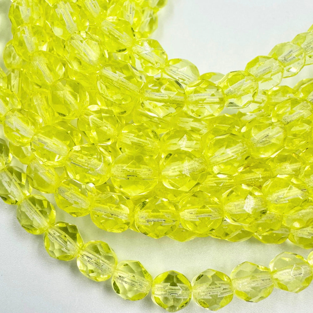 Lemon Yellow Fire Polished Beads, 6mm, Faceted, Sold as 7 inches, Approx 28-30 Beads(Czech Republic).