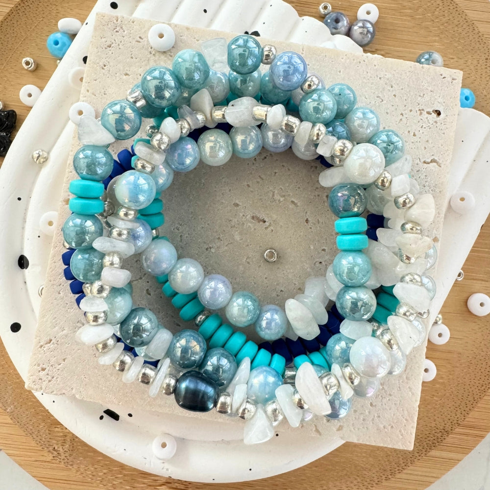 Roll with the Tides Bracelets Making Kit(with freshwater pearl and moonstone)