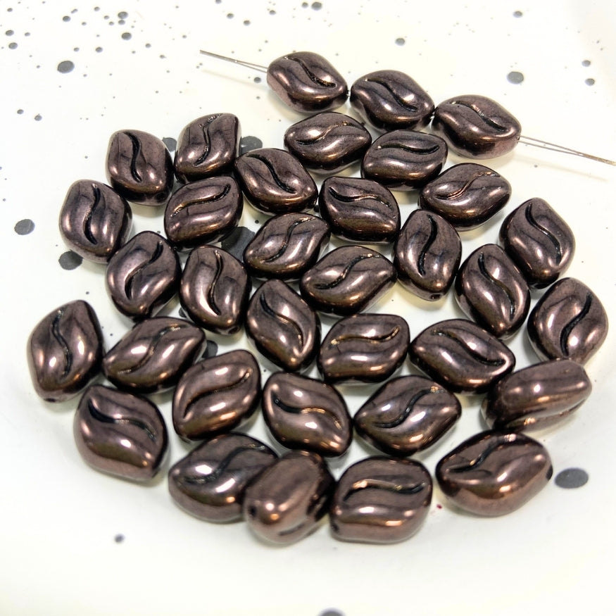 Wavy Oval Czech Beads, Brown, 11MM X 8MM, Sold as 20 beads.