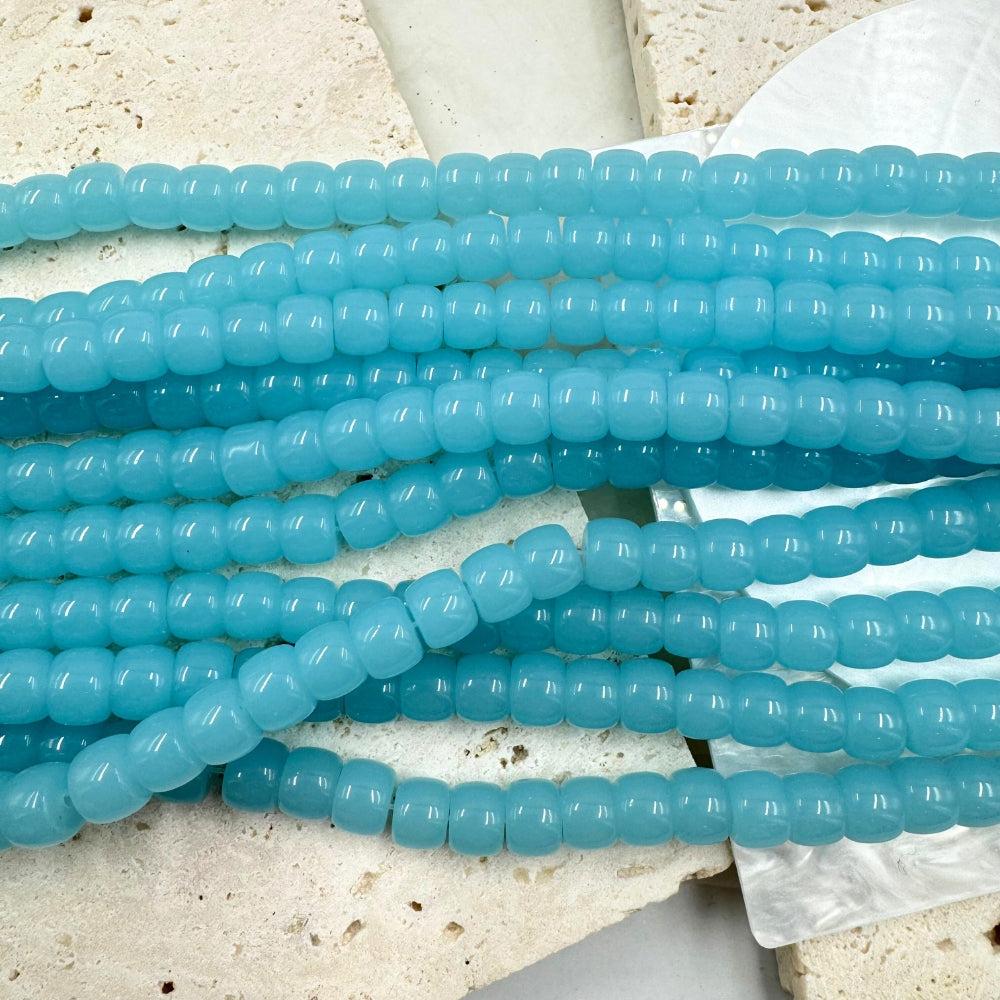 Vintage Glass Beads, Sea Blue, Smooth Drum, 8mmx 6mm, Sold as 1 strand, Approx. 50 Beads