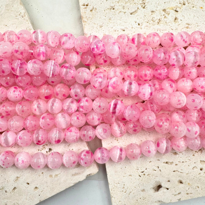 Strawberry Selenite, 8mm, sold as 1 strand, 16 inches, approx 48 beads.