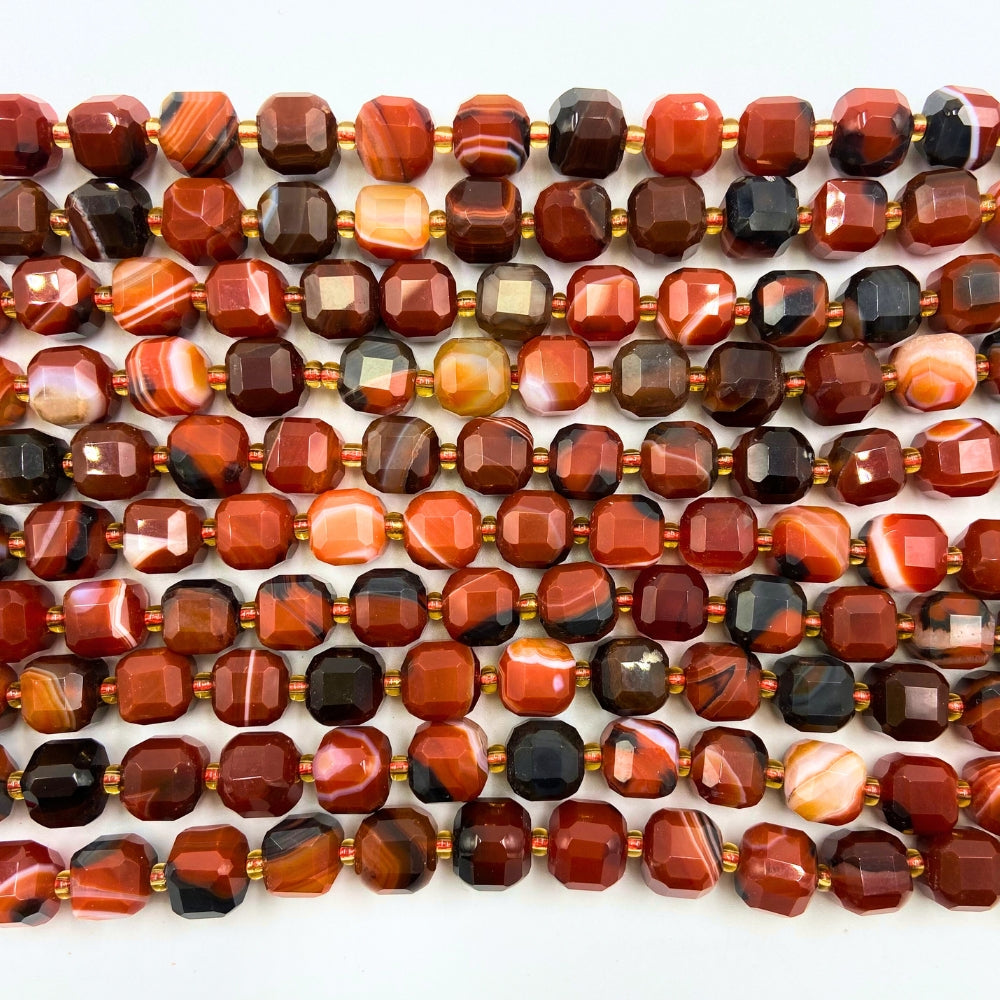 8mm cubed natural banded agate beads, glossy, 1 strand, approx. 35 beads(India)