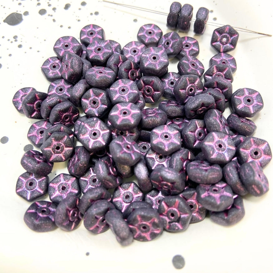 Rondelle Czech Beads, Black Pink, 8MM X 3MM, Sold as 30 beads.