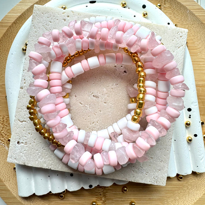 Live Laugh Love Bracelets Making Kit (Rose Quartz/Gold)