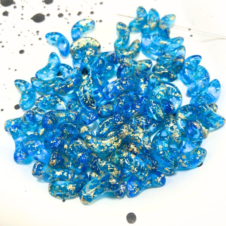 Bean Czech Beads, Blue, 15MM X 5MM, Sold as 20 beads.