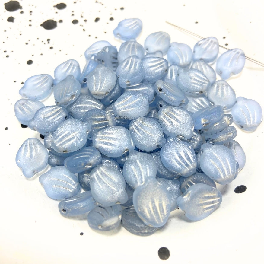Shell Czech Beads, Purple Blue, 9MM X 12MM, Sold as 20 beads.