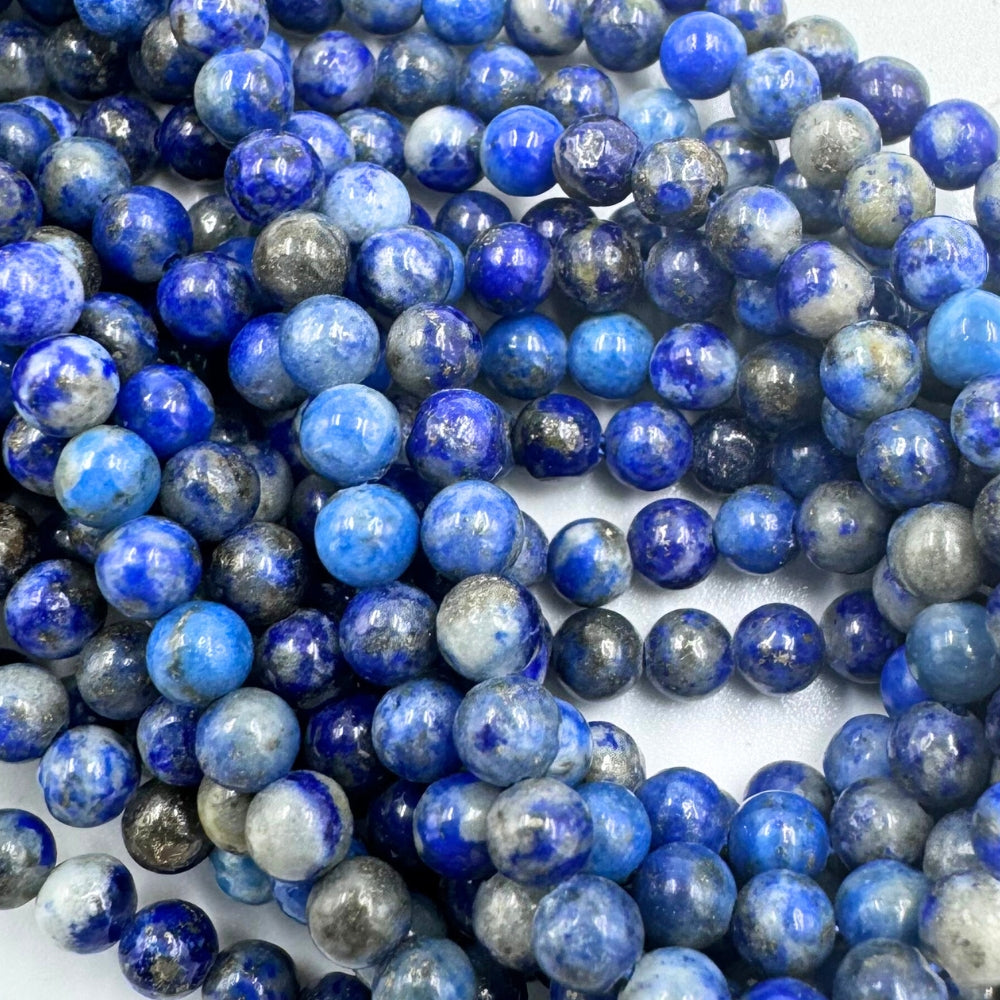 6mm round lapis lazuli beads, glossy, 1 strand, 16 inches, approx. 65 beads.