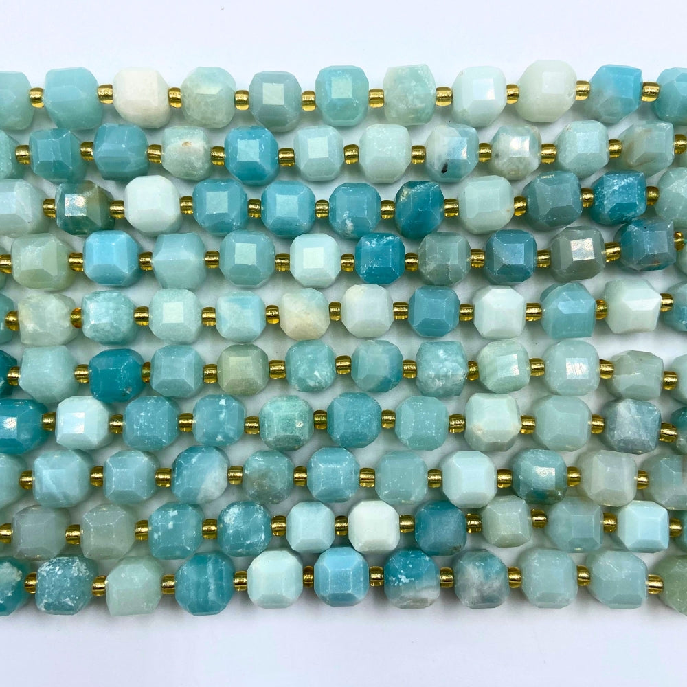 8mm cubed natural amazonite beads, glossy, 1 strand, approx. 35 beads(India)