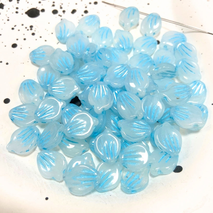 Shell Czech Beads, Blue, 9MM X 12MM, Sold as 20 beads.