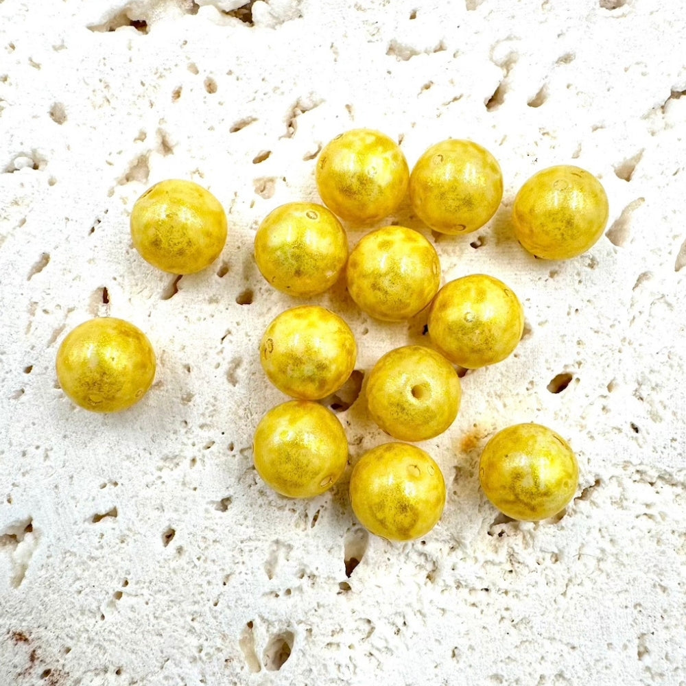 Czech Beads, Metallic Yellow, 8MM X 8MM, Sold as 20 beads.